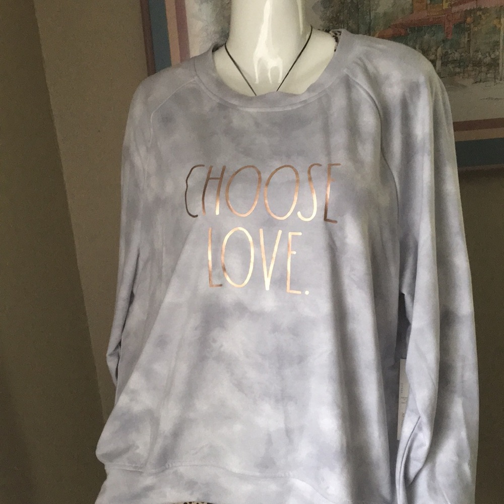 Rae Dunn Lavender Tie-Dye 'CHOOSE LOVE.' Sweatshirt with Rose Gold Lettering